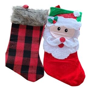NWOT Christmas Stocking Bundle Buffalo Plaid Red/Black And Santa 🎅